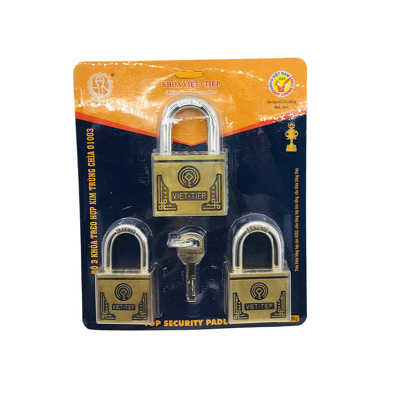 Vỉ gồm 3 ổ Khóa 4, 5, 6 phân (01405 + 01505+ 01605) dùng chung chìa Khóa Việt Tiệp 01003