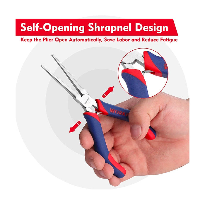 Kìm nhọn mini mũi dài, chất liệu bằng thép CR-V Workpro WP231095