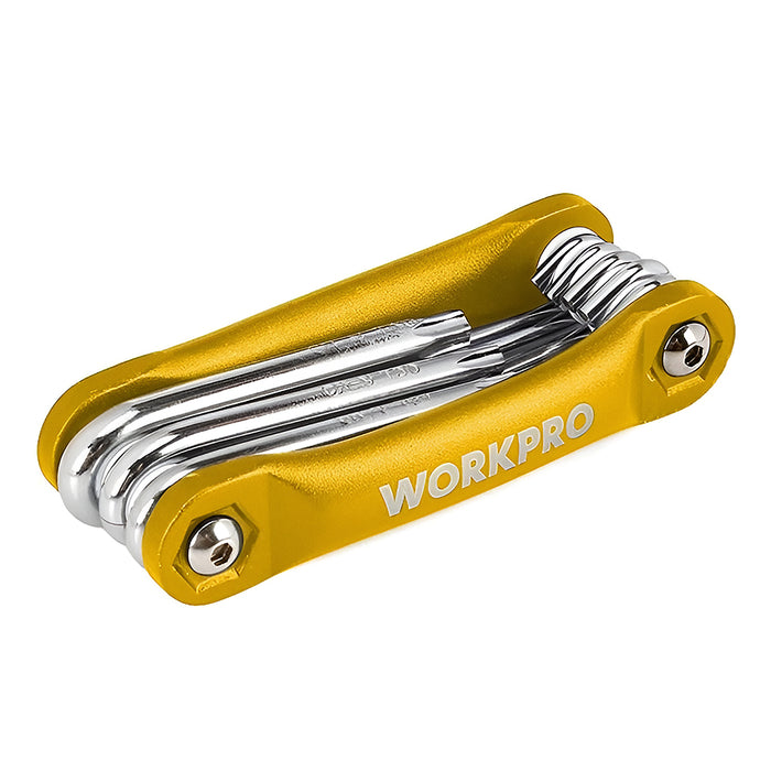 Bộ 8 cây lục giác đầu sao gấp gọn, cán cầm bằng hợp kim nhôm, vật liệu thép CR-V Workpro WP222025