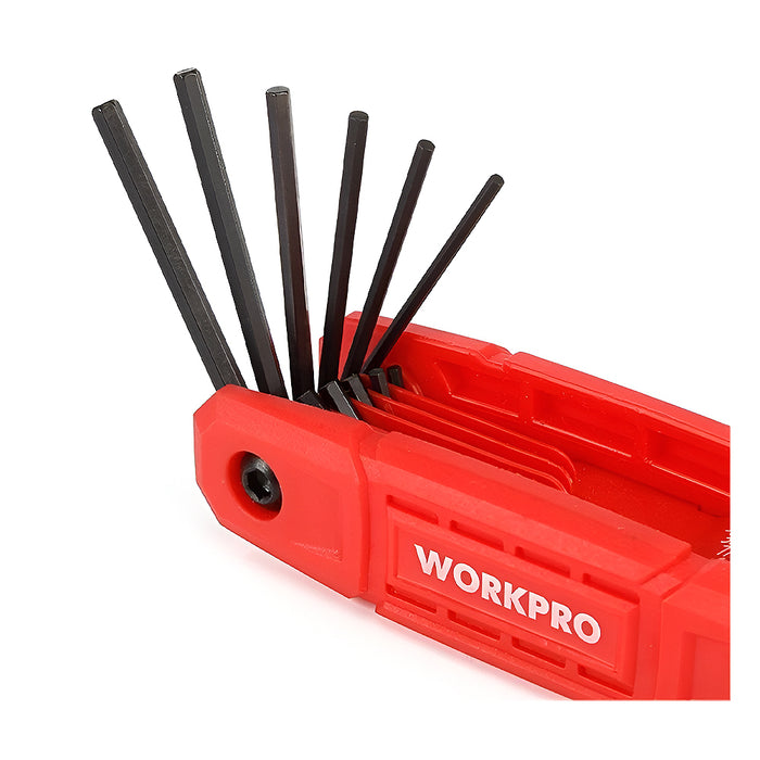 Bộ 9 cây lục giác gấp gọn đầu thẳng, hệ inch, thép CR-V Workpro WP222032