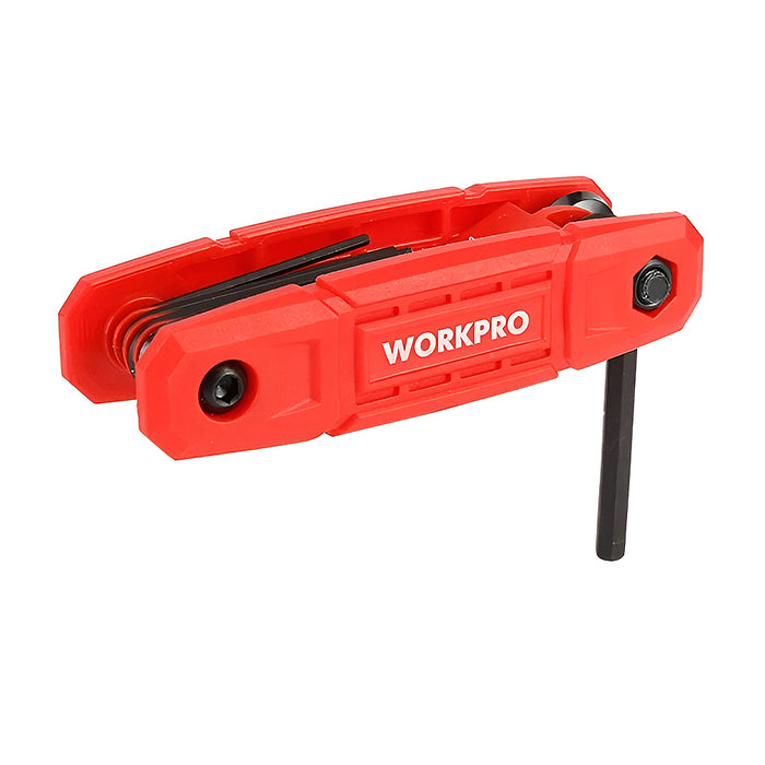 Bộ 9 cây lục giác gấp gọn đầu thẳng, hệ inch, thép CR-V Workpro WP222032