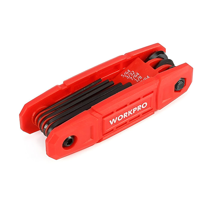 Bộ 9 cây lục giác gấp gọn đầu thẳng, hệ inch, thép CR-V Workpro WP222032