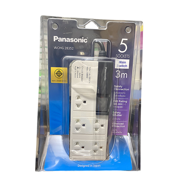 Ổ cắm điện Panasonic 5 cổng + 1 công tắc phụ, công suất 3500W, dây dài 3m WCHG 28352