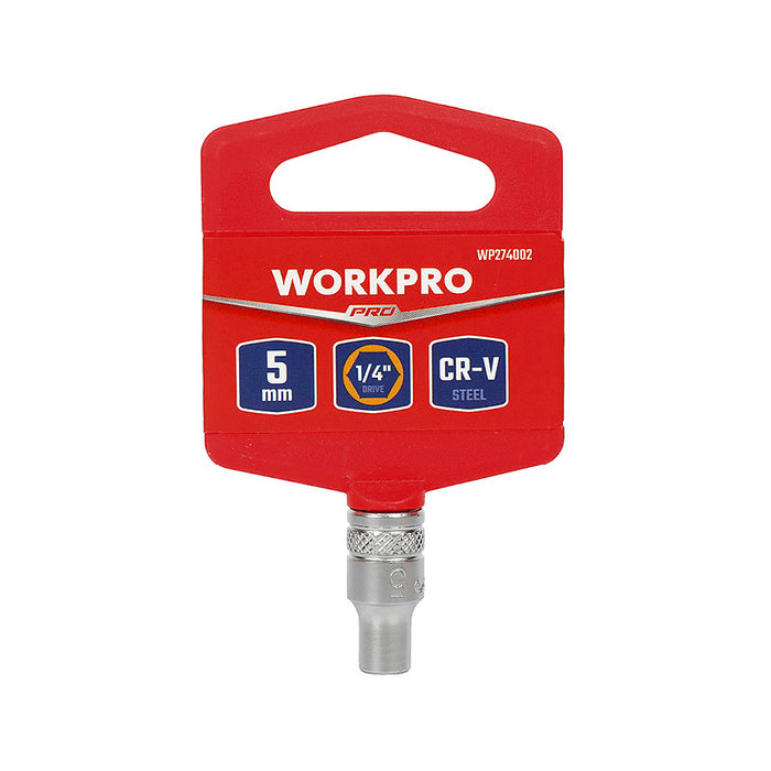 Đầu tuýp cốt 1/4 inch bằng thép CR-V, loại ngắn tiêu chuẩn, đầu lục giác 6 cạnh (4-14mm) Workpro