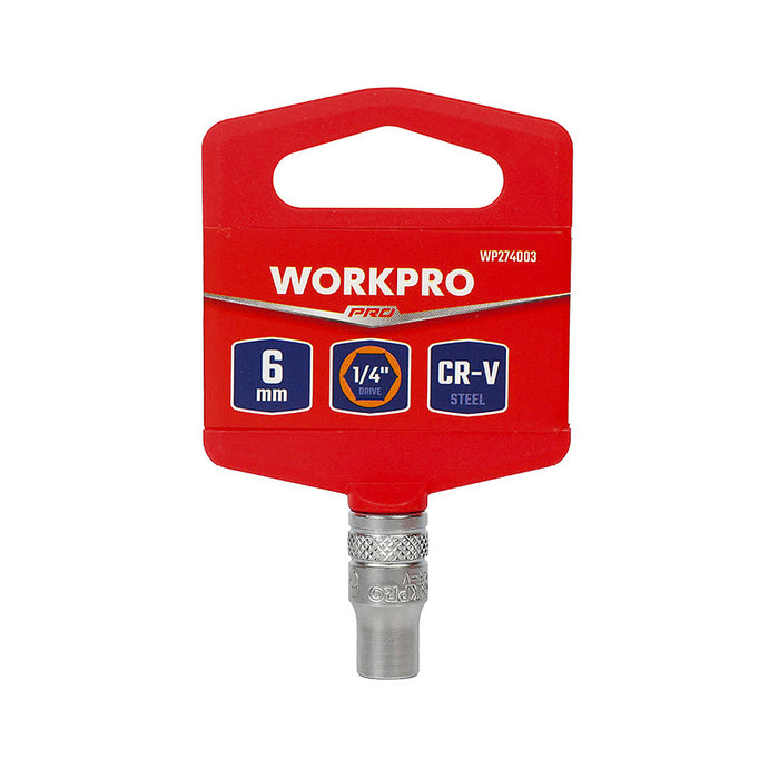 Đầu tuýp cốt 1/4 inch bằng thép CR-V, loại ngắn tiêu chuẩn, đầu lục giác 6 cạnh (4-14mm) Workpro