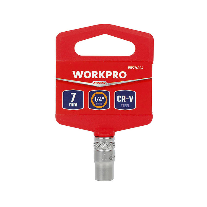 Đầu tuýp cốt 1/4 inch bằng thép CR-V, loại ngắn tiêu chuẩn, đầu lục giác 6 cạnh (4-14mm) Workpro