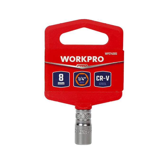 Đầu tuýp cốt 1/4 inch bằng thép CR-V, loại ngắn tiêu chuẩn, đầu lục giác 6 cạnh (4-14mm) Workpro