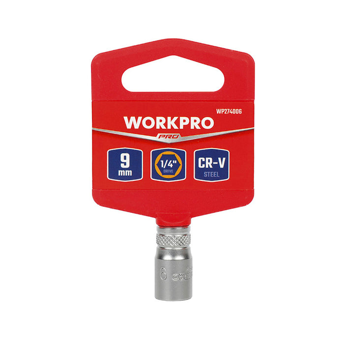 Đầu tuýp cốt 1/4 inch bằng thép CR-V, loại ngắn tiêu chuẩn, đầu lục giác 6 cạnh (4-14mm) Workpro