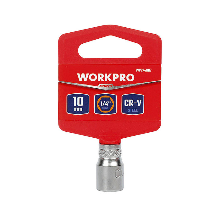 Đầu tuýp cốt 1/4 inch bằng thép CR-V, loại ngắn tiêu chuẩn, đầu lục giác 6 cạnh (4-14mm) Workpro