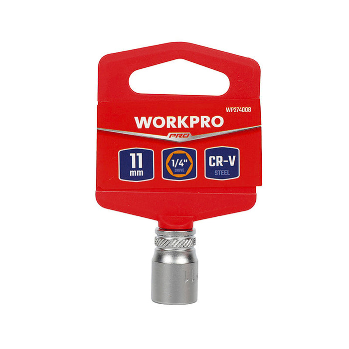 Đầu tuýp cốt 1/4 inch bằng thép CR-V, loại ngắn tiêu chuẩn, đầu lục giác 6 cạnh (4-14mm) Workpro