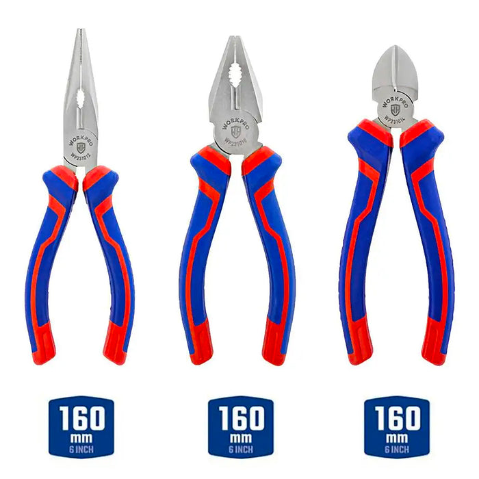 Bộ kìm 3 món gồm (kìm răng, kìm cắt, kìm nhọn) 6 inch (160mm) Workpro WP201008