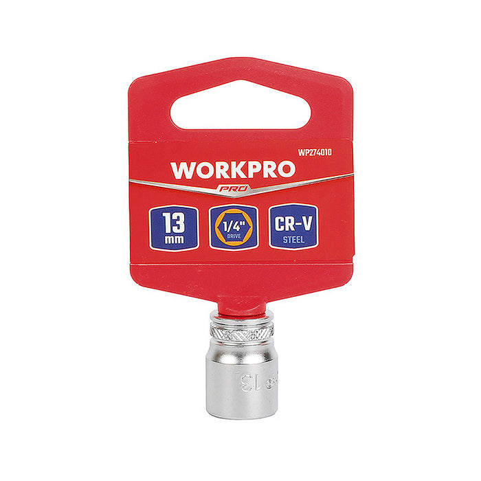 Đầu tuýp cốt 1/4 inch bằng thép CR-V, loại ngắn tiêu chuẩn, đầu lục giác 6 cạnh (4-14mm) Workpro
