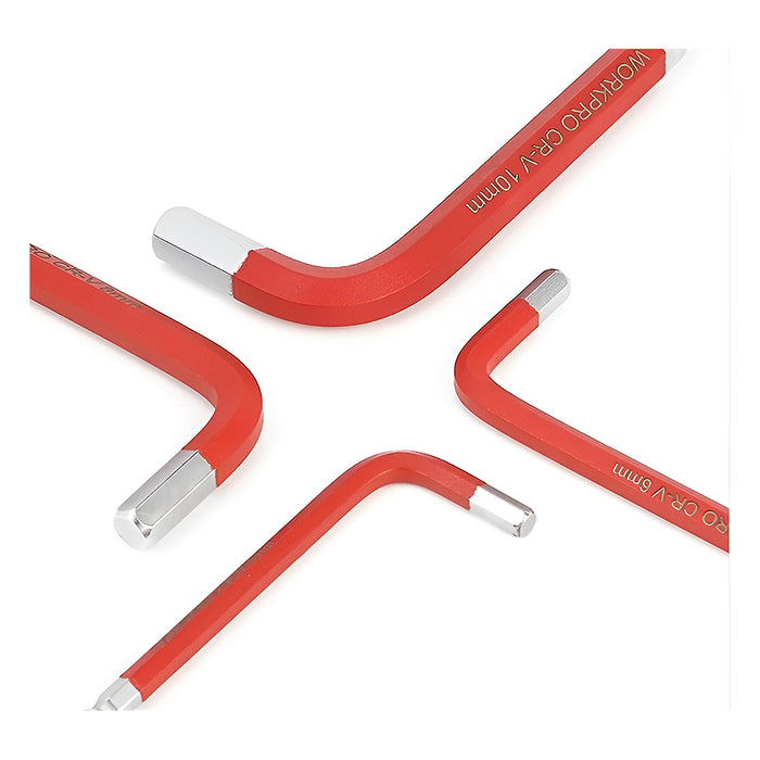 Bộ 9 cây lục giác đầu bi kiểu L, hệ mét, loại dài, thép CR-V mạ chống gỉ và phủ bột chống trượt Workpro WP222011