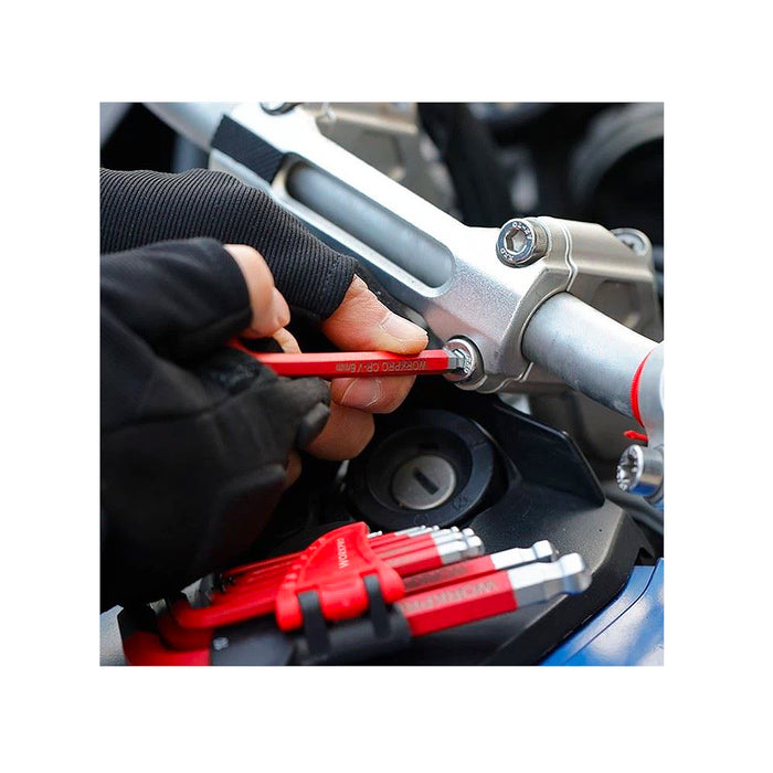 Bộ 9 cây lục giác đầu bi kiểu L, hệ mét, loại dài, thép CR-V mạ chống gỉ và phủ bột chống trượt Workpro WP222011