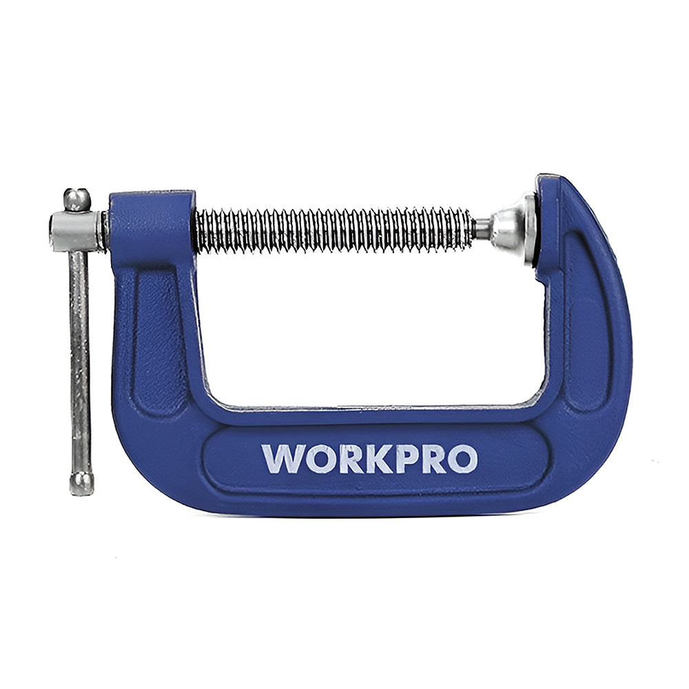 Cảo chữ C, vật liệu bằng thép đàn hồi, trục xoay mạ chrome (Cảo chử G) Workpro ( Malleable steel frame G- clamp)