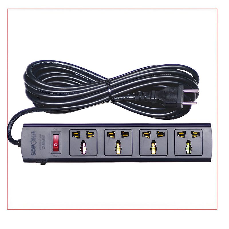 Ổ cắm nối dài, có lõi sứ chống cháy, công suất 2200W 4 cổng đa năng, có công tắc nguồn, có CB reset (màu đen) SOPOKA 4T