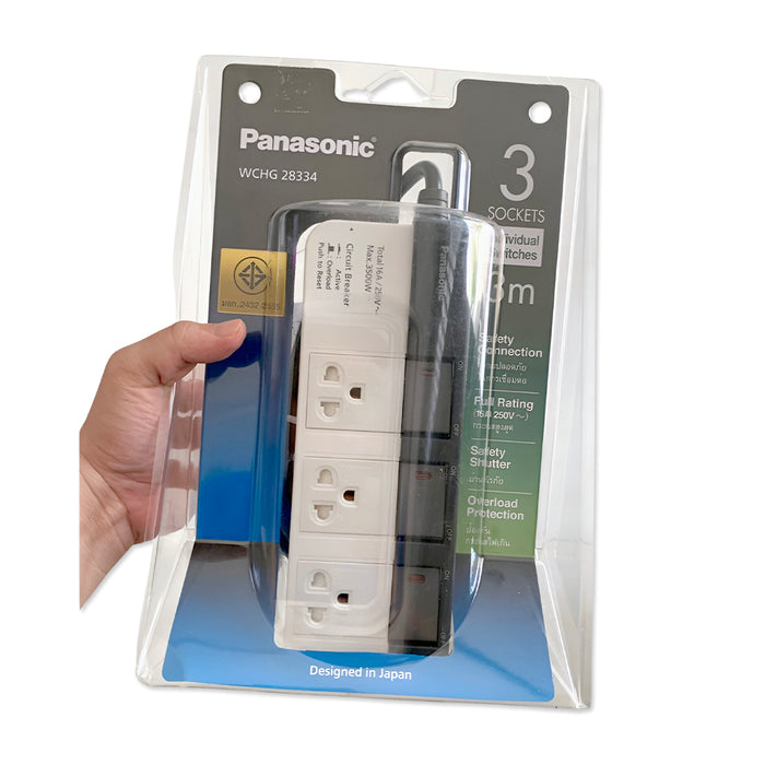 Ổ cắm điện Panasonic 3 cổng + 3 công tắc phụ, công suất 3500W, dây dài 3m WCHG 28334