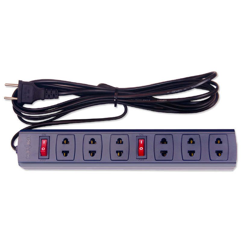 Ổ cắm nối dài, có lõi sứ chống cháy, công suất 1200W 6 cổng, có 2 công tắc nguồn (màu đen) SOPOKA 6S