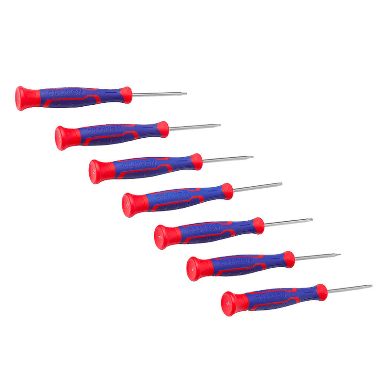 Bộ 7 cây tua vít lục giác sao tiểu ly ( x ) thép hợp kim CR-V, có nam châm, tay cầm bằng nhựa chống trượt với đầu xoay Workpro WP200510