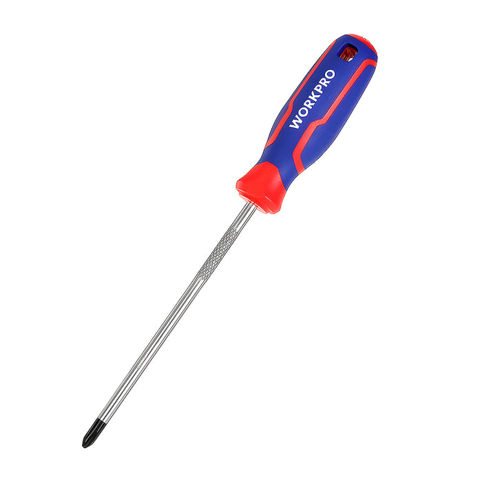 Tua vít đầu bake (+) thép CR-V mạ chrome, có nam châm, tay cầm bọc nhựa cao su 3 màu chống trơn trượt Workpro