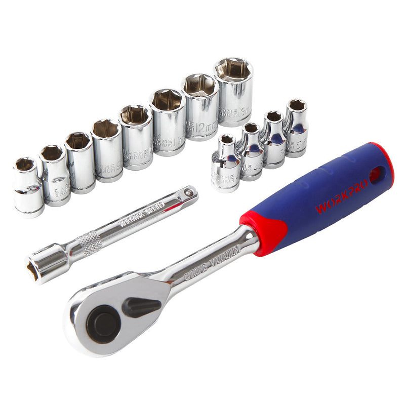 Bộ đầu tuýp và cần siết tự động cốt 1/4 inch 14 món thép CR-V Workpro WP202556