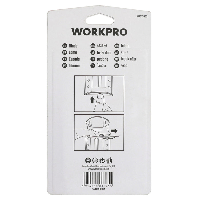 Hộp 100 lưỡi dao rọc đa năng (loại nhọn 2 đầu) chất liệu bằng thép SK5 Workpro WP213003