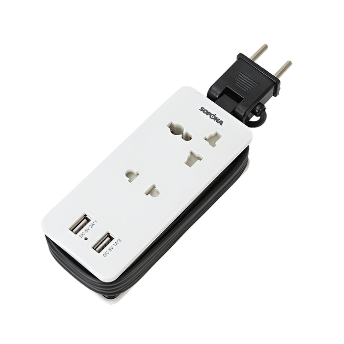 Bộ chia nguồn1-2 tích hợp 2 ổ cắm và 2 cổng sạc điện thoại, có dây nối dài 1.5m USB SOPOKA Q2U