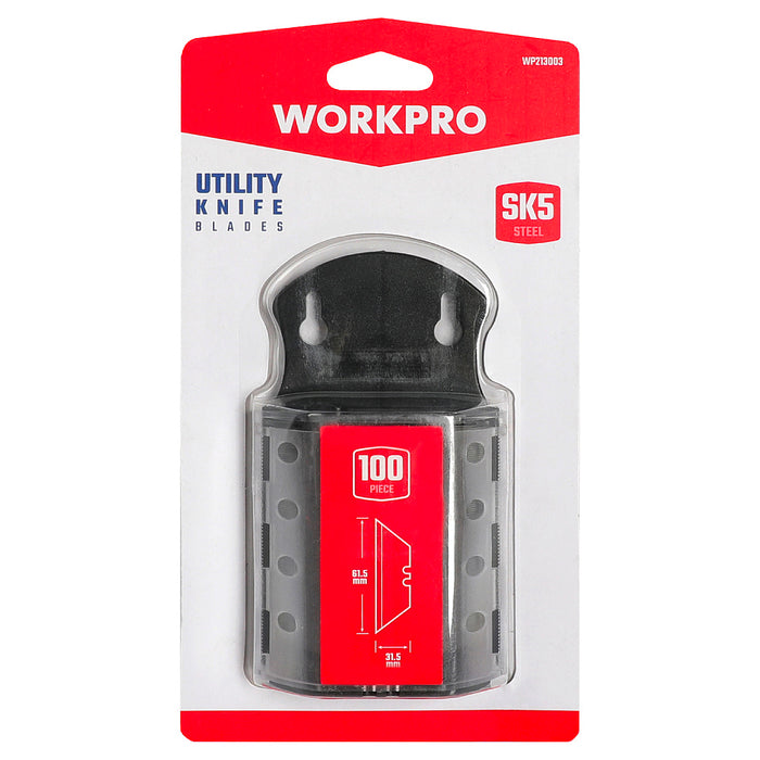 Hộp 100 lưỡi dao rọc đa năng (loại nhọn 2 đầu) chất liệu bằng thép SK5 Workpro WP213003