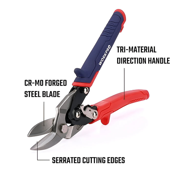 Kéo cắt tôn bằng thép CR-MO cao cấp (Aviation tin snip), thiết kế tiết kiệm lực bóp Workpro