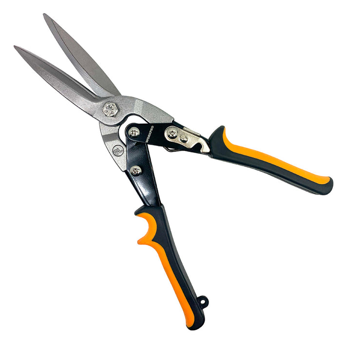 Kéo cắt tôn bằng thép mũi thẳng dài (Aviation tin snip) thiết kế cộng lực Workpro WP214018