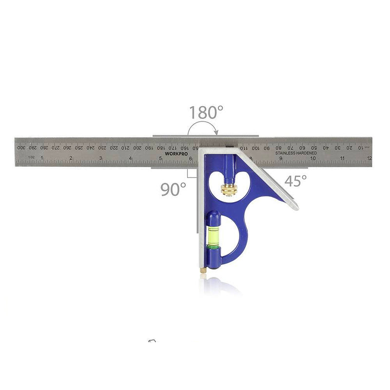 Thước Ê Ke thuỷ 300mm (12 inches) bản thước bằng thép không gỉ, số đo hệ inch và met Workpro WP264002