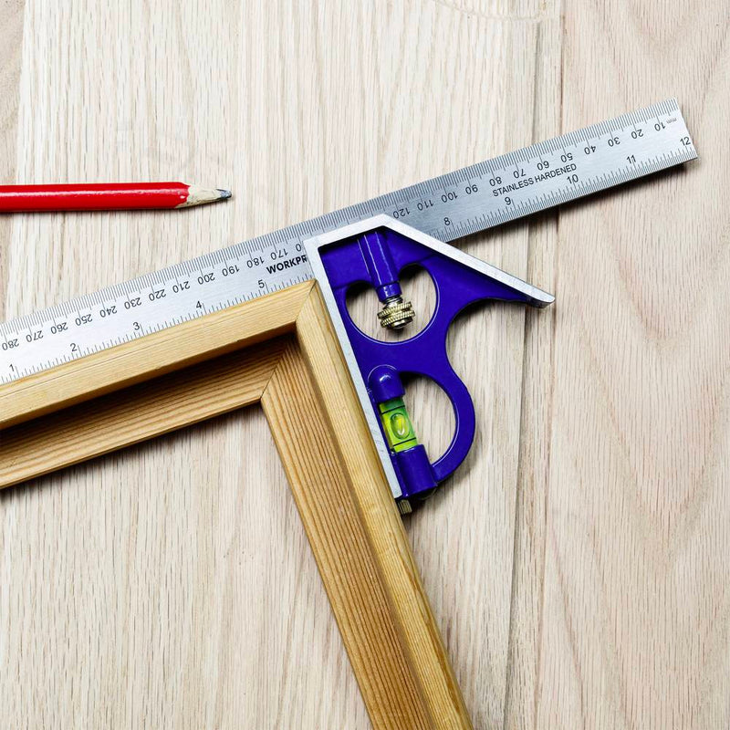 Thước Ê Ke thuỷ 300mm (12 inches) bản thước bằng thép không gỉ, số đo hệ inch và met Workpro WP264002