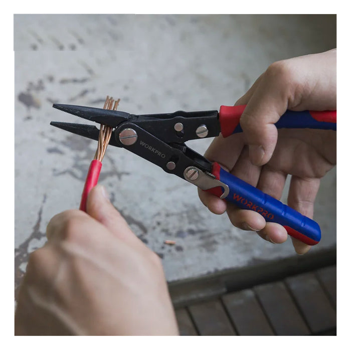 Kìm lật hàm lò xo 2 trong 1, đổi chức năng bằng cách lật tay cầm, dài 8 inch (200mm), thép CR-V Workpro WP231084 (mã cũ W031113)