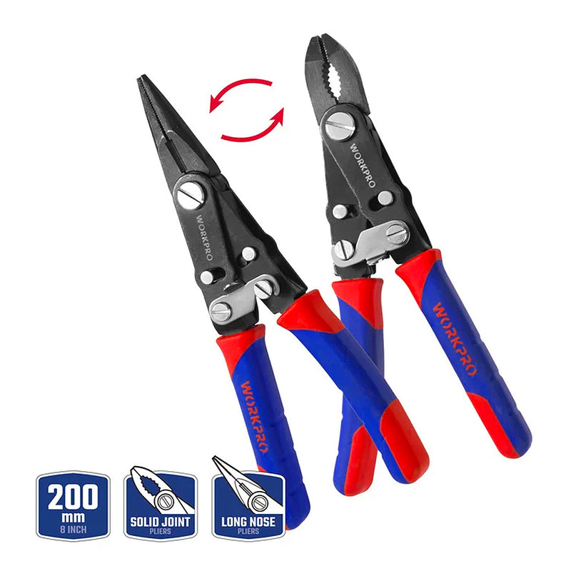 Kìm lật hàm lò xo 2 trong 1, đổi chức năng bằng cách lật tay cầm, dài 8 inch (200mm), thép CR-V Workpro WP031113 (Mã mới Workpro WP231084)