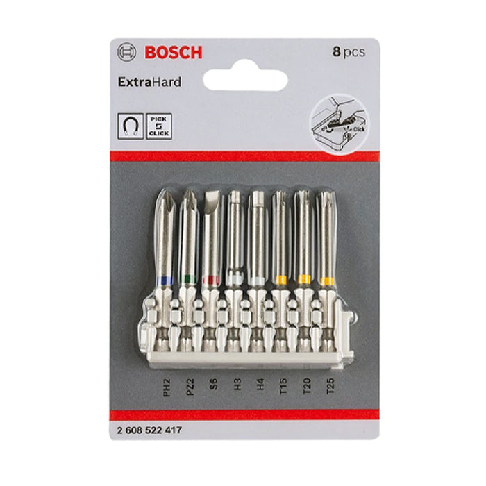 Bộ vặn vít extra hard 65mm PH2 PZ SL6 T15,20,25, H3,4 (8 món) BOSCH 2608522417