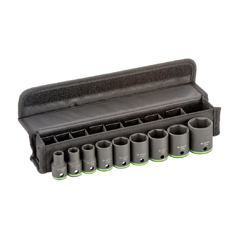 Bộ 9 đầu tuýp Bosch 2608551100 cốt 1/2 inch, đầu từ 10mm - 27mm, dài 40mm