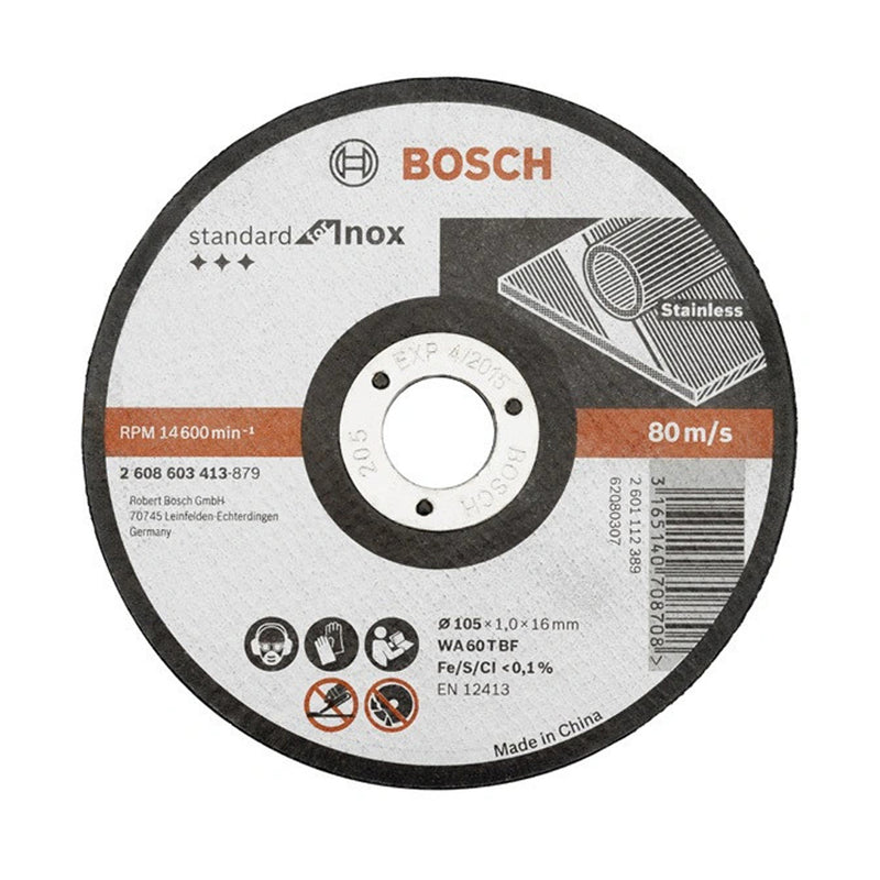 Đá cắt Inox Bosch 2608603413 đường kính 105mm, lỗ cốt 16mm, dày 1mm (Dòng Standard)