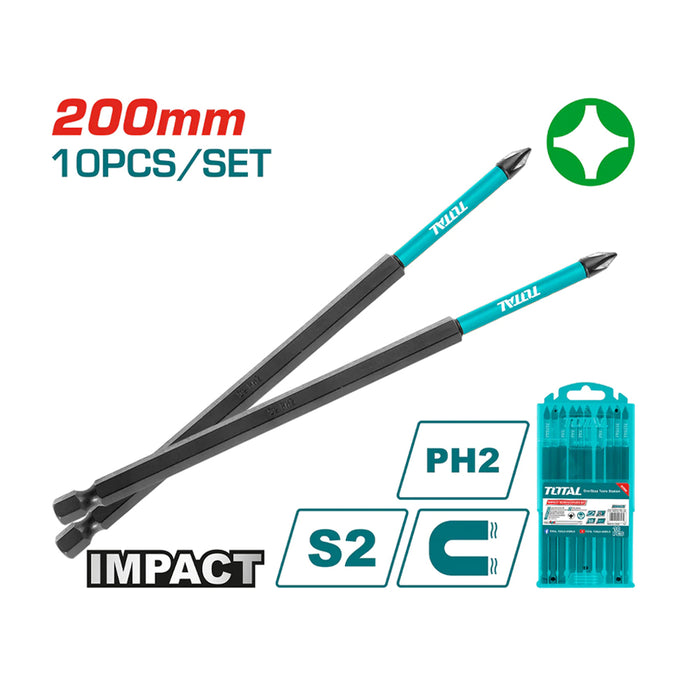 Bộ 10 mũi bắt vít PH2 x200mm TOTAL TACIM16PH285